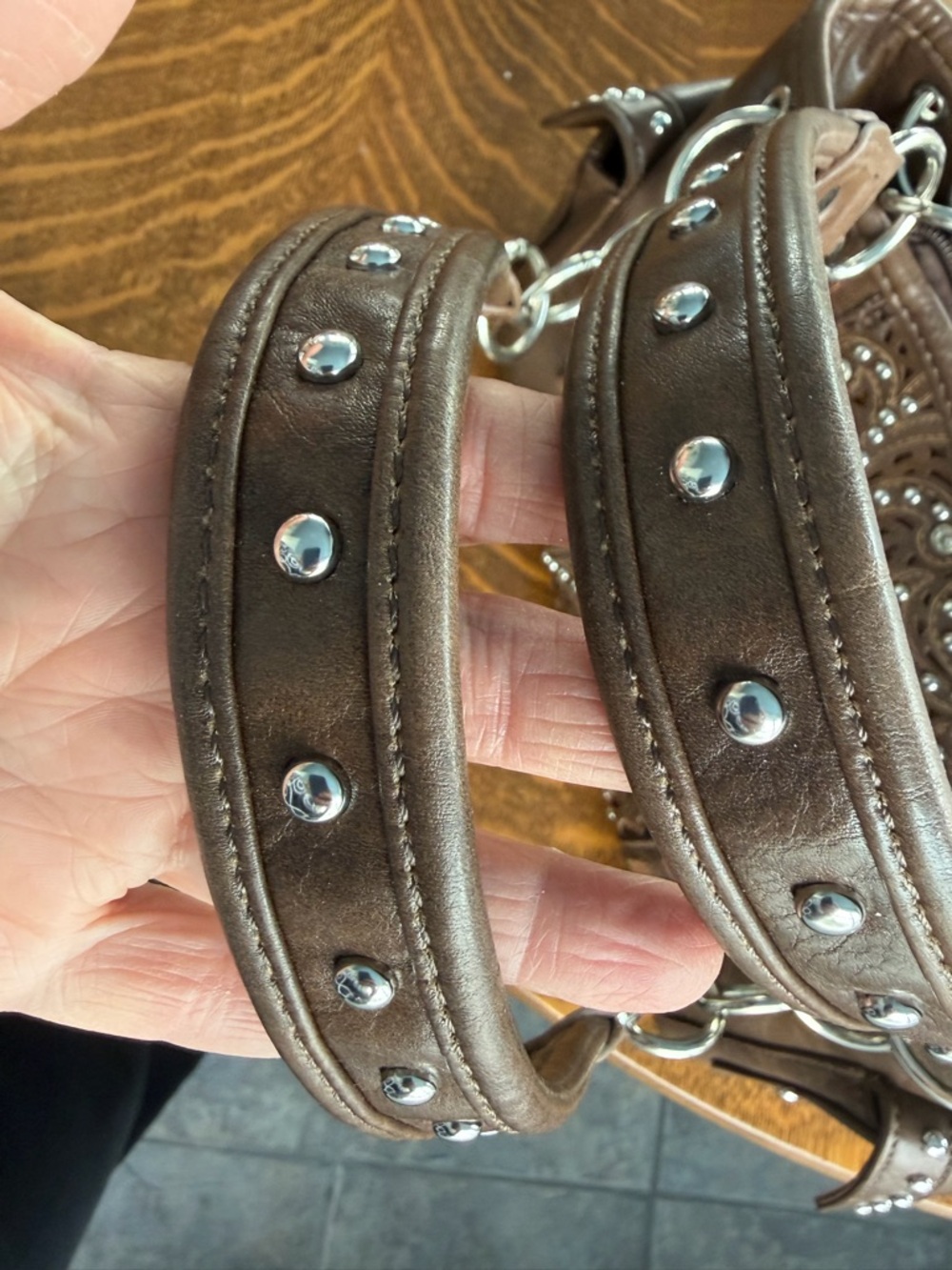 Montana West Brown Embellished Women's Shoulder Bag w/concealed compartment - Picture 9 of 16